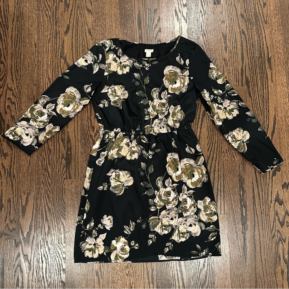 J. Crew Long Sleeve Short Dress English Floral Faux Wrap Skirt 8 Lined